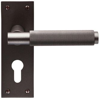 Loops PAIR Knurled Round Handle on Slim Euro Lock Backplate 150 x 50mm Matt Bronze