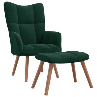 vidaXL Sill&oacute;n De Relax Con Taburete Terciopelo Verde Oscuro Vidaxl