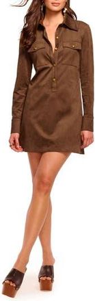 Ramy Brook Maria Long Sleeve Faux Suede Shirtdress in Coffee at Nordstrom Rack, Size 10
