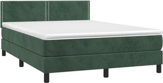 vidaXL Vidaxl - Cama Box Spring Colch&oacute;n Y Led Terciopelo Verde Oscuro 140x200cm