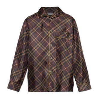 Burberry Casual Shirts, male, Brown, Size: XL Check Silk Pyjama Shirt