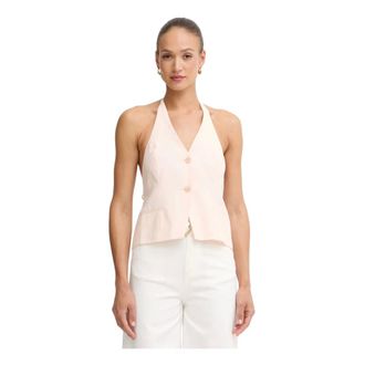 Twinset Jassen, Dames, Roze, S, Linnen, Linnen Blend Halter Gilet