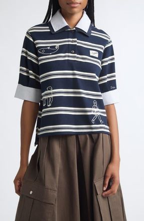 Sea New York Mina Double Layer Polo Top in Navy at Nordstrom, Size Xx-Small