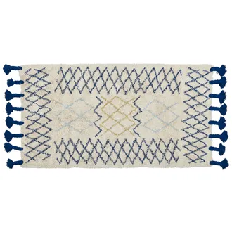 Beliani Alfombra De Algod&oacute;n Beige Azul Negro Amarillo 80 X 150 Cm A Mano Borlas Erzincan