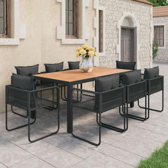 vidaXL Set De Comedor De Jard&iacute;n 9 Piezas Pvc Rat&aacute;n Negro Y Marr&oacute;n Vidaxl