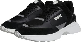 Versace Mens Black Canvas Quad Fabric Medusa Low Top Sneaker Shoes And White Pu Pl Co
