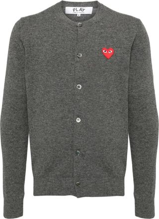 Comme Des Gar&ccedil;ons Cardigans, male, Gray, Size: XS Grey Sweater with Logo Patch