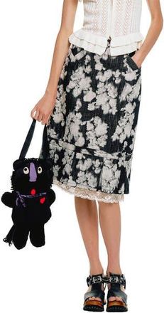 Anna Sui Rose Illusion Denim Lace Trimmed Skirt in Black at Nordstrom, Size 10