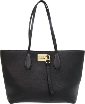 Ferragamo Gancini Black Leather Tote Bag (Pre-Owned)