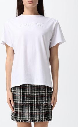 Twinset T-shirt in cotone con logo ricamato e spalle cadute