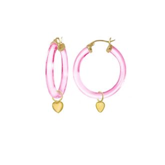 Gold & Honey Womens Heart Charm Lucite Hoop Earrings In Pink