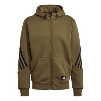 adidas Mens adidas Fi Wtr Fz Stripe Sports Hooded Jacket Olive H44177