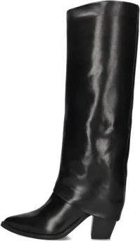 Lina Locchi Zwarte Leren Hoge Laarzen - Dames - Cowboylaarzen - Zwart - 39 EU - Leer - Schoenen