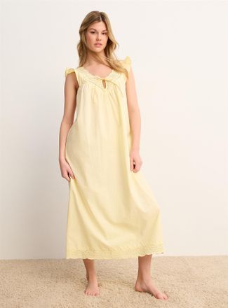 Miiyu Womens Broderie anglaise long poplin nightgown