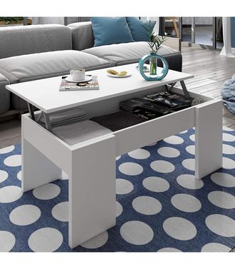 F.R.S. Frs - Mesa Centro Elevable Andujar Color Blanco Artik. 100 Cm (ancho) X 50 Cm (fondo) X 45-56 Cm (alto)