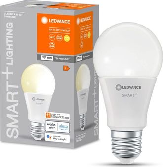 Ledvance Lampada LED SMART+ WIFI, smerigliata, 9W, 806lm, forma classica a goccia con E27, luce bianca calda a 2700K, dimmerabile, app o controllo