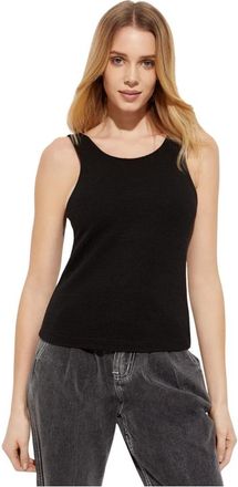 IXIAH Zwarte Tanktop - Dames - Tops zonder mouwen - Zwart - XS - Leer - Tops