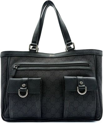 Gucci Black Gg Canvas Leather Tote Bag (Pre-Owned)