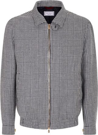 Brunello Cucinelli Navy Plaid Linen Blend Jacket, Brand Size 48 (US Size 38)