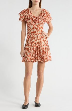 D&ocirc;en Alcida Floral Silk Minidress in Rouge Ambridge Rose at Nordstrom, Size X-Small