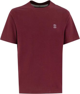 Brunello Cucinelli Katoenen Jersey Bedrukt Logo T-Shirt - Heren - T-shirts - Rood - XL - Katoen - Tops