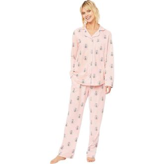 The Cats Pajamas Pima Knit Pajama Floral Set in Queen Bee Pink at Nordstrom, Size X-Small