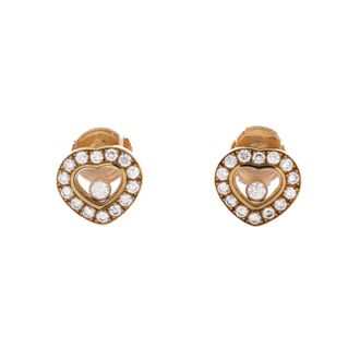 Chopard Happy Diamonds Heart Earrings 18K Yellow Gold with Diamonds and 1 Floating Diamond Small