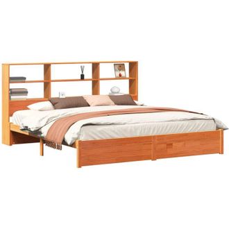 vidaXL Marco De Cama Estanter&iacute;a Con Cabecera Marr&oacute;n Cera 200 X 200 Cm Vidaxl