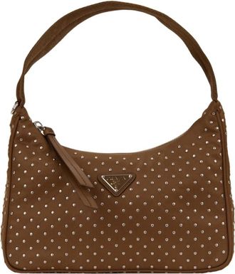 Prada Schoudertas met strass - Dames - Schoudertassen - Bruin - ONE Size - Leer - Tassen