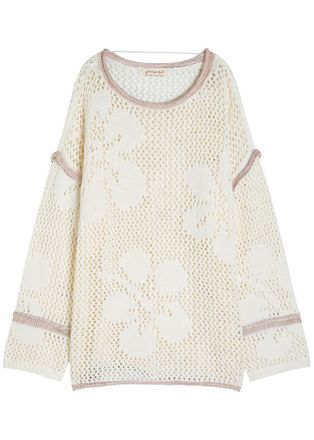 Free People Hidden Tropics Open-knit Cotton Jumper - Ivory - XL (UK 20-22 / XL)