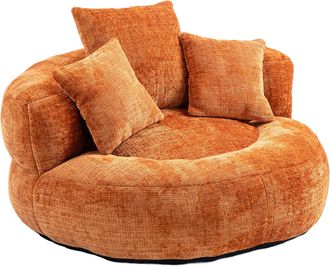 STILVORA Sill&oacute;n Puff Gaming 1 Plaza Con 3 Cojines Confort Duradero Respaldo Alto Sin Montaje En Chenilla Naranja