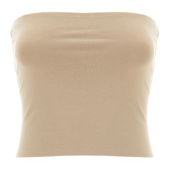 Brunello Cucinelli Stretch Cotton Jersey Bandeau Top - female - Brunello Cucinelli - Sleeveless Tops - Beige - XL - Tops