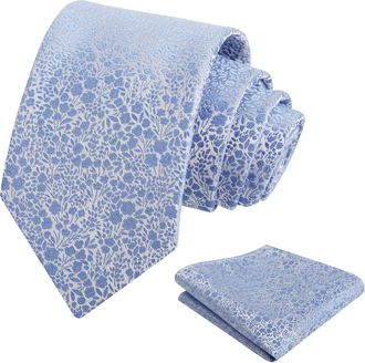 Alizeal Mens Floral Patterned Wedding Party Tie with Pocket Square 8cm Colorful Classic Business Tie Set, Blue-C