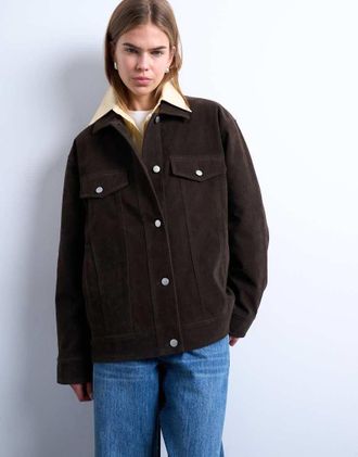 Topshop Giacca stile western in camoscio sintetico marrone