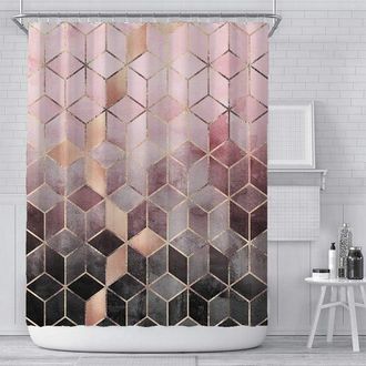 OEM Cortina De Ducha De Tela Con Estampado De M&aacute;rmol Rosa De 180x180 Cm, Cortina De Ducha Moderna Con Dise&ntilde;o Geom&eacute;trico De Rejilla En Rosa Y Gris, Cortina