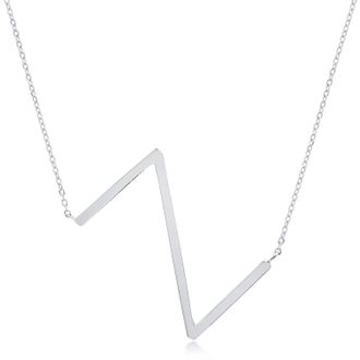 MAX + STONE Sterling Silver Large Sideways Block Letter Initial with Extendable Cable Chain, 16 to 18 inches