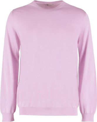THE (ALPHABET) Kasjmier-zijde blend trui met geribbelde randen - Heren - Cashmere truien - Roze - XL - Kasjmier - Truien & Vesten