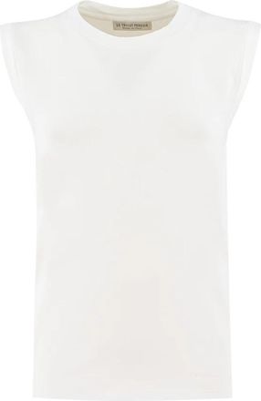 Le Tricot Perugia Mouwloze T-shirt - Dames - T-shirts - Wit - M - Leer - Tops