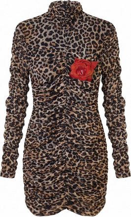 Blumarine Short Printed Jersey Dress With Brooch