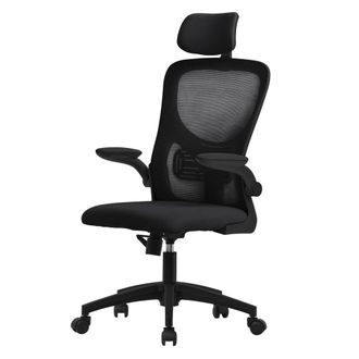 ML Design Silla de oficina ergon&oacute;mica negra de rejilla con resposabrazos