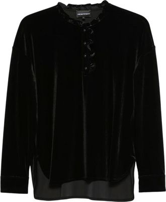 Emporio Armani Blouse met ruches - Dames - Blouses & Shirts - Zwart - Maat: XL Leer