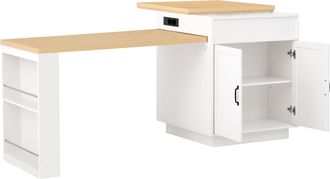 STILVORA Carro De Cocina Con Mesa Extensible, 2 Cajones Y Estantes Abiertos, Led Y Tomas Usb Type-c, En Mdf Blanco