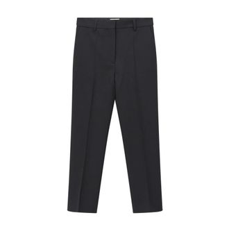 Toteme Cropped Geplooide Rechte Broek - Dames - Vrijetijds broeken - Zwart - XL - Wol - Broeken