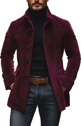 Generic Mens Corduroy Jacket Retro Slim Single Breasted Stand Collar Coat Casual Fashion Fit Jacket Fashion Lightweight Comfortable Top XL