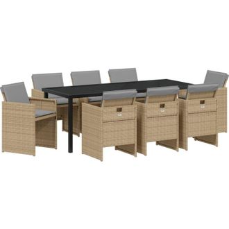 vidaXL Conjunto De Comedor De Jard&iacute;n 9 Pcs Beige Rat&aacute;n Sint&eacute;tico Vidaxl