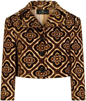 Etro geometric-print cropped jacket - women - Cotton/Viscose - 44 - Brown