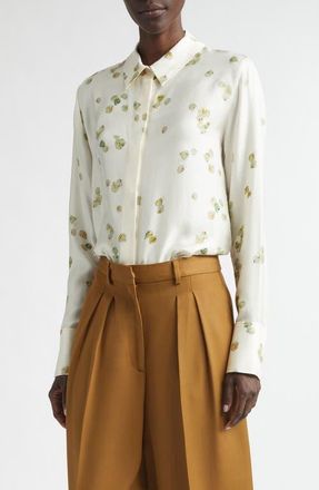 Altuzarra Chika Petal Print Silk Chiffon Button-Up Shirt in Ivory Allover Petals at Nordstrom, Size 14 Us