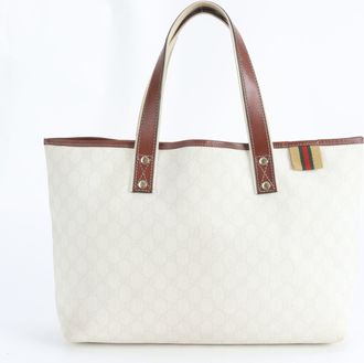 Gucci Ivory Leather Coated Canvas Handbag Tote Bag (Pre-Owned)