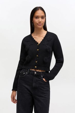 Ganni Black Crochet Applique Cardigan - Size XXS