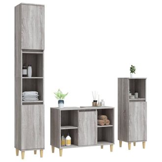 Berkfield Home Durable 3 Piece Bathroom Furniture Set Grey Sonoma Engineered Wood